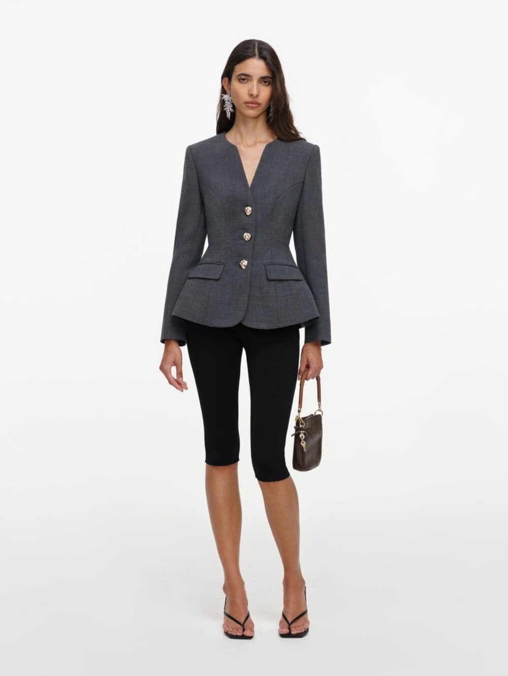 Self Portrait Grey Wool Collarless Jacket